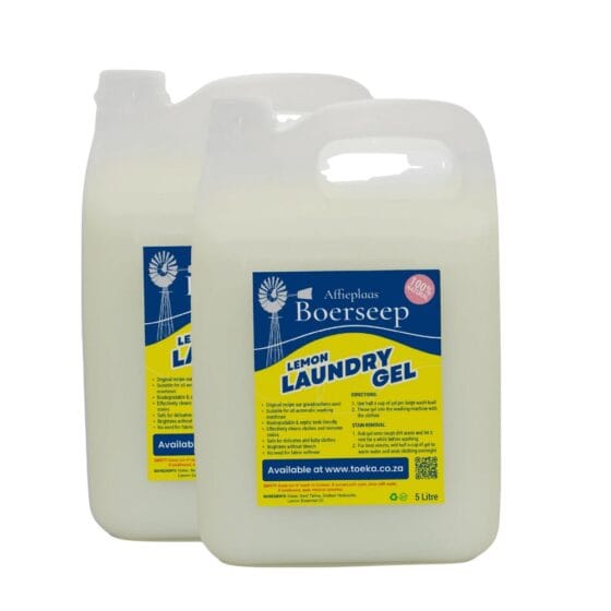 Affieplaas Boerseep Lemon Natural Laundry Gel 5 Litre twin pack — bulk buy lemon boerseep laundry gel, biodegradable and septic tank friendly, available at Toeka