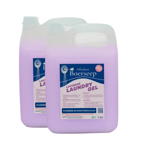 Affieplaas Boerseep Lavender Natural Laundry Gel 5 Litre twin pack — bulk buy lavender boerseep laundry gel, biodegradable and septic tank friendly, available at Toeka