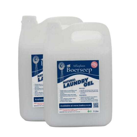 Affieplaas Boerseep Natural Unscented Laundry Gel 5 Litre twin pack — bulk buy fragrance-free boerseep laundry gel, biodegradable and septic tank friendly, available at Toeka