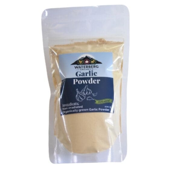 Waterberg Organics Organically Grown Garlic Powder 100g — non-irradiated pure garlic powder available at Toeka South Africa