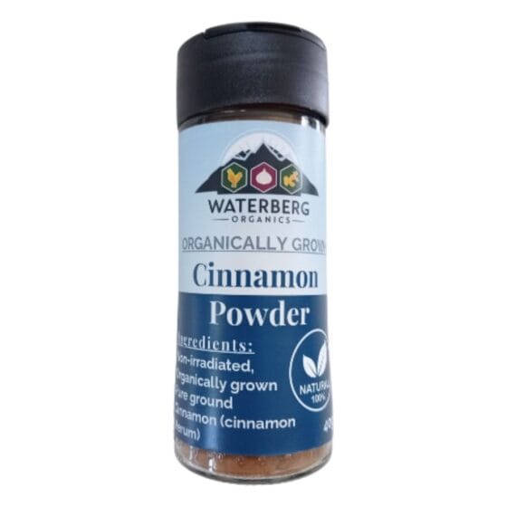 Waterberg Organics Organically Grown Cinnamon Powder 40g shaker — non-irradiated pure ground cinnamon available at Toeka South Africa